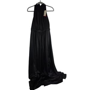 NWT Popilush Shapewear Maxi Dress Black Draped Halter Elegant Minimalist Flowy